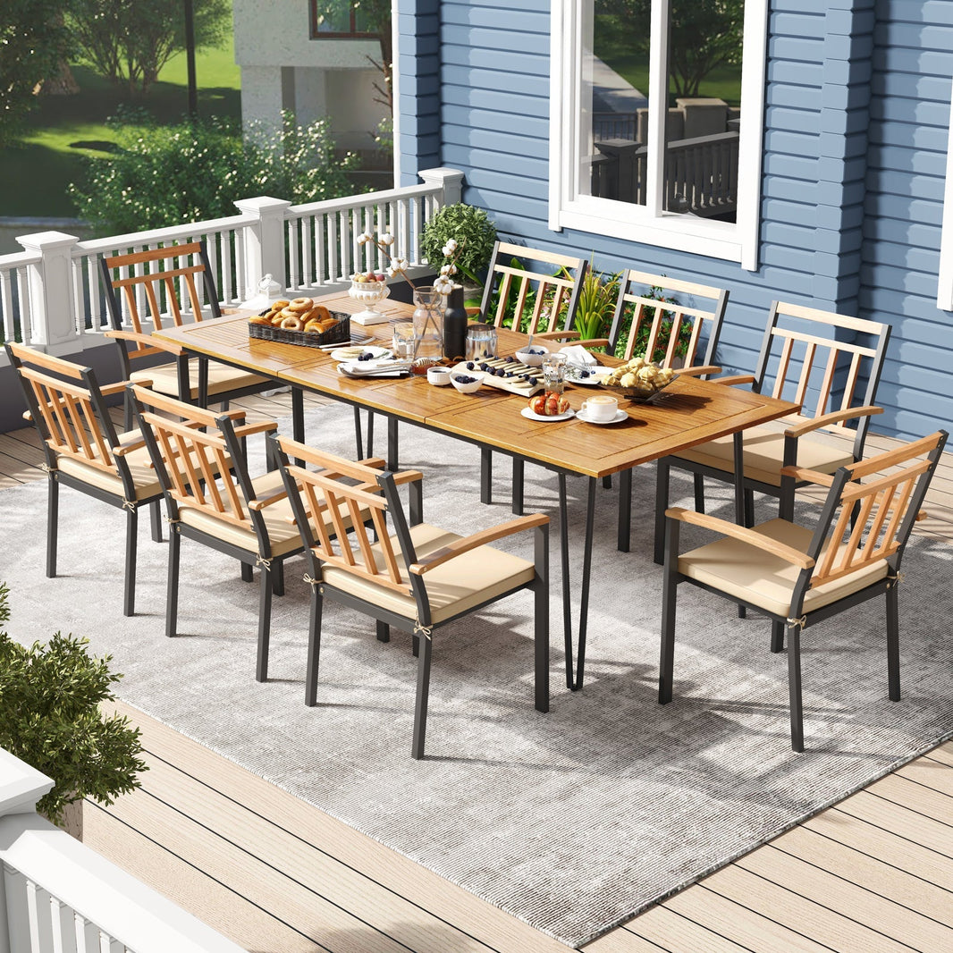 Costway 9-Pc Patio Dining Set w/ 8 Chairs & Umbrella Hole 94587321 New