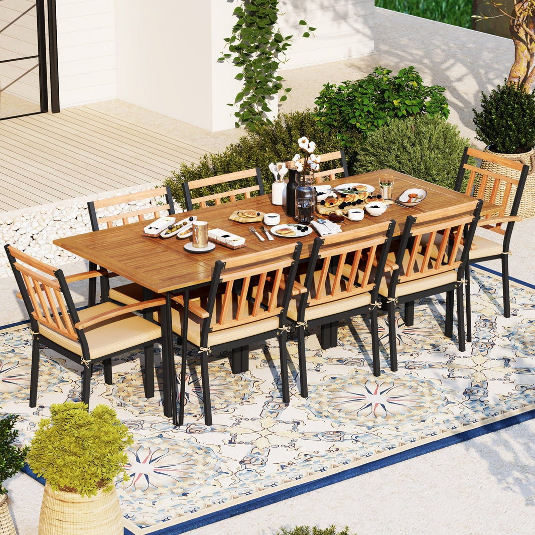 Costway 9-Pc Patio Dining Set w/ 8 Chairs & Umbrella Hole 94587321 New