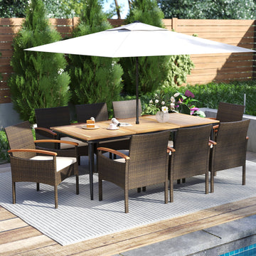 Costway 9-Pc Patio PE Wicker Dining Set w/ Cushions & Umbrella Hole 82252529 New