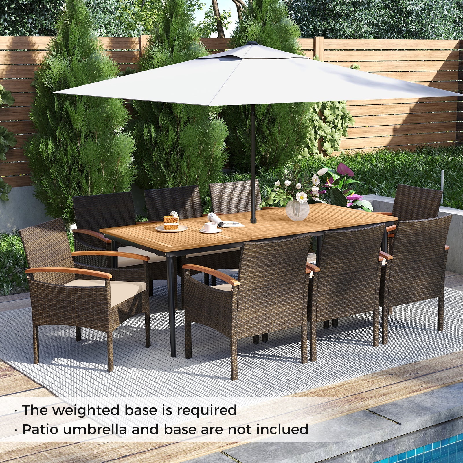Costway 9-Pc Patio PE Wicker Dining Set w/ Cushions & Umbrella Hole 82252529 New