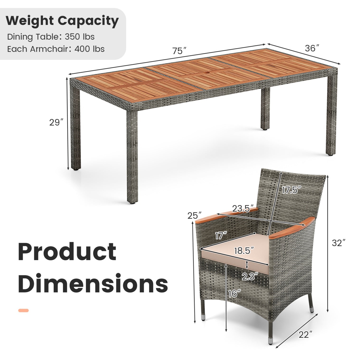 Costway 9-Pc Patio PE Wicker Dining Set Deck Garden Yard 964213578 New