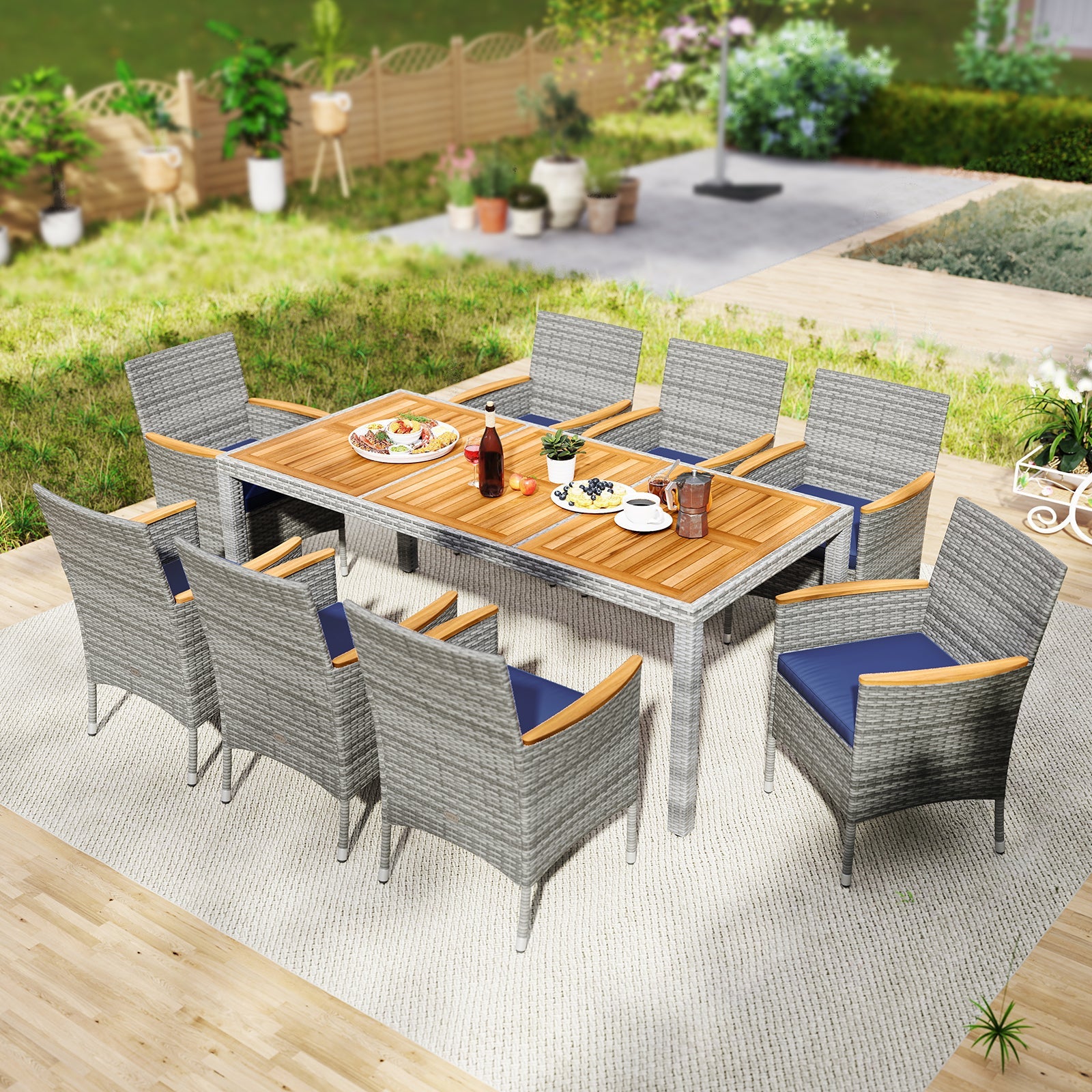 Costway 9-Pc Patio PE Wicker Dining Set Deck Garden Yard 964213578 New