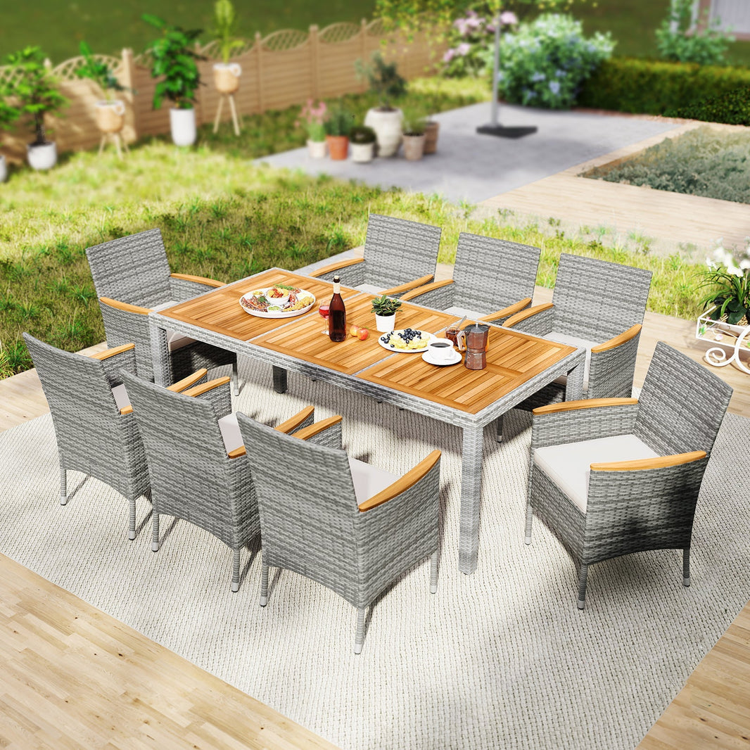 Costway 9-Pc Patio PE Wicker Dining Set Deck Garden Yard 964213578 New
