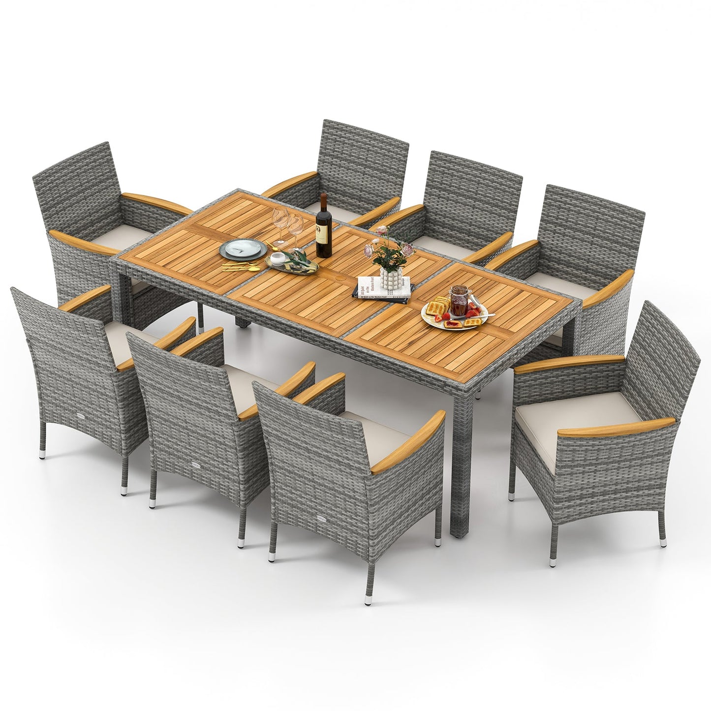 Costway 9-Pc Patio PE Wicker Dining Set Deck Garden Yard 964213578 New