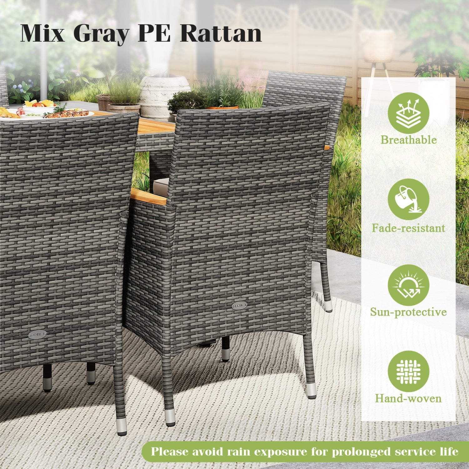 Costway 9-Pc Rattan Patio Dining Set w/ Acacia Wood Table & Cushioned Chairs 65091347 New