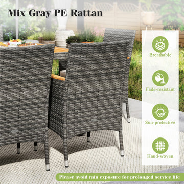 Costway 9-Pc Rattan Patio Dining Set w/ Acacia Wood Table & Cushioned Chairs 65091347 New