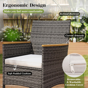 Costway 9-Pc Rattan Patio Dining Set w/ Acacia Wood Table & Cushioned Chairs 65091347 New