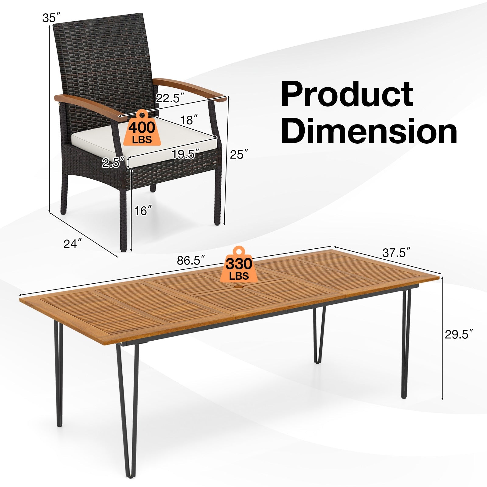 Costway 9-Pc Outdoor Patio Dining Set Acacia Wood Square Table Umbrella Hole 39756241 New
