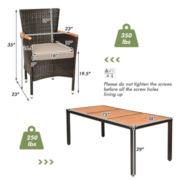 Costway 9-Piece Outdoor Patio Rattan Dining Set Acacia Wood Table Stackable Cushioned Chairs 97206435 New