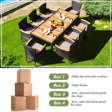 Costway 9-Piece Outdoor Patio Rattan Dining Set Acacia Wood Table Stackable Cushioned Chairs 97206435 New