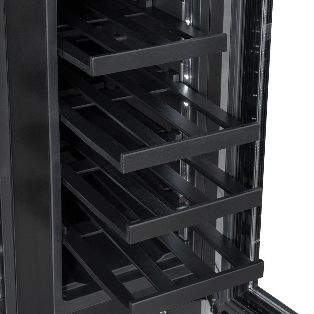 KoolMore Reserve 24 in. French Door Dual Zone Panel Ready Under-Counter Cooler with Black Shelves and 20 Bottle Capacity in the Right Zone and 2.1 Cu. Ft. on the Left in Black