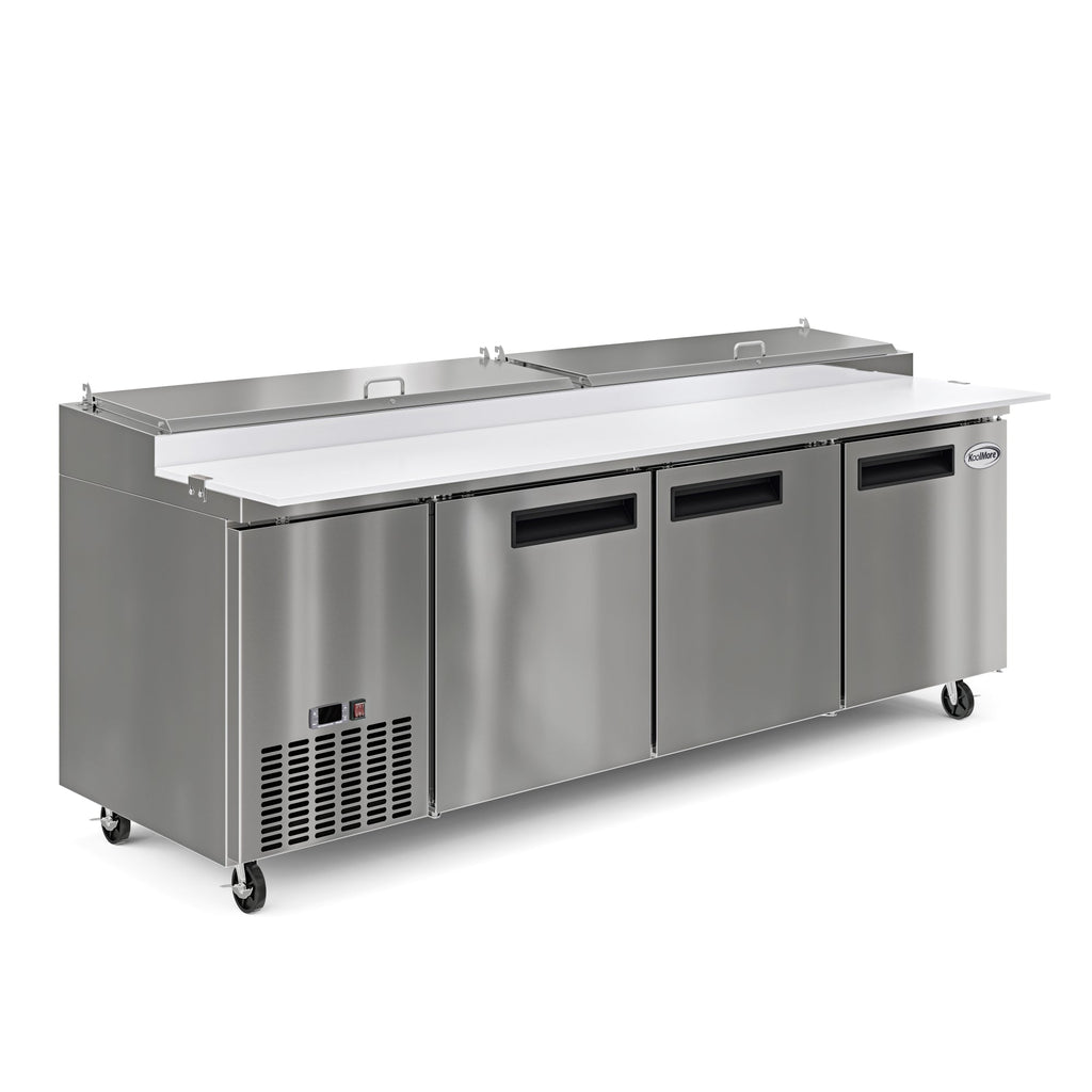 92 In. Three Door Commercial Pizza Prep Refrigerator in Stainless-Steel