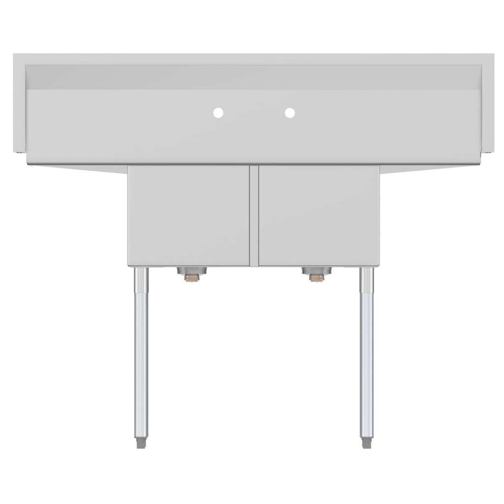 52 in. Two Compartment Stainless Steel Commercial Sink with 2 Drainboards, Bowl Size 14"x 16"x 11"