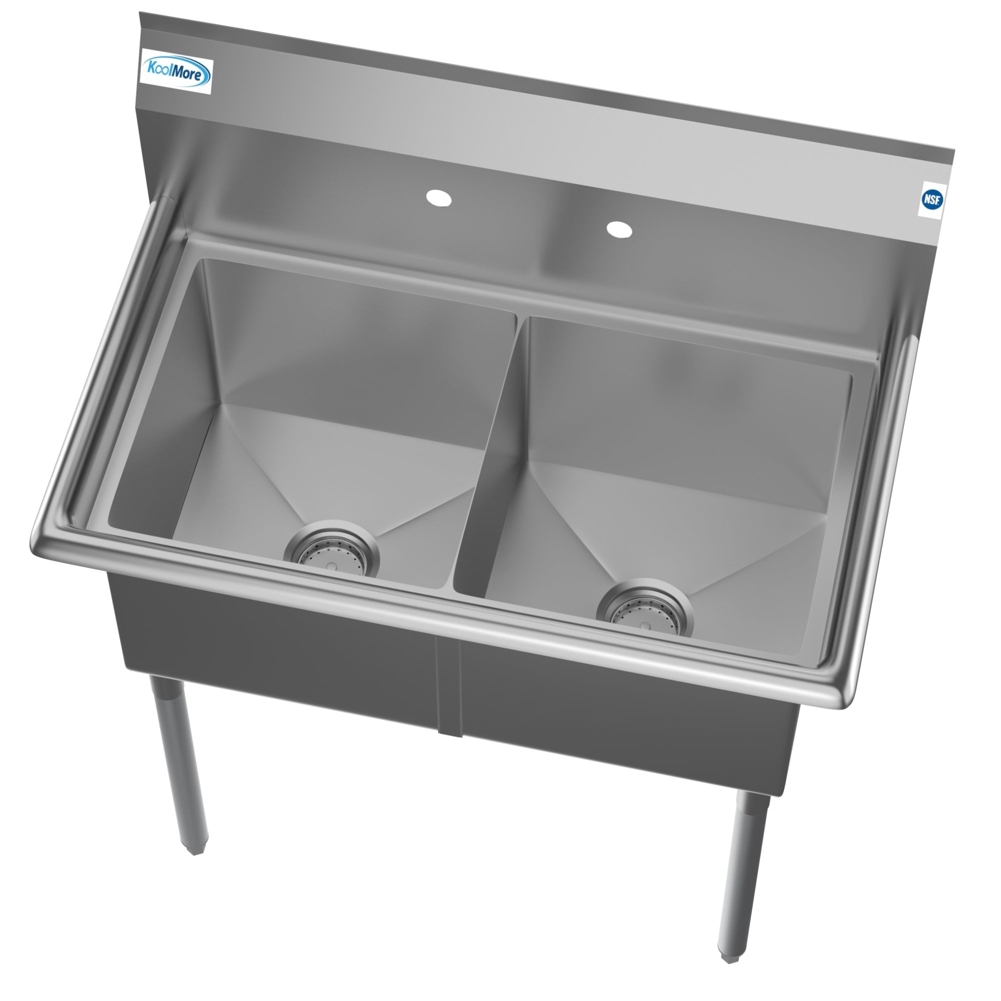 36 in. Two Compartment Stainless Steel Commercial Sink, Bowl Size 15"x 15"x 12"