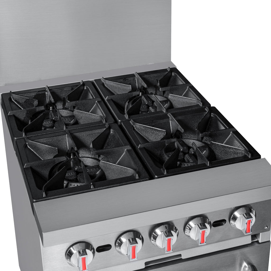 24 in. 4 Burner Commercial Natural Gas Range with Oven in Stainless-Steel