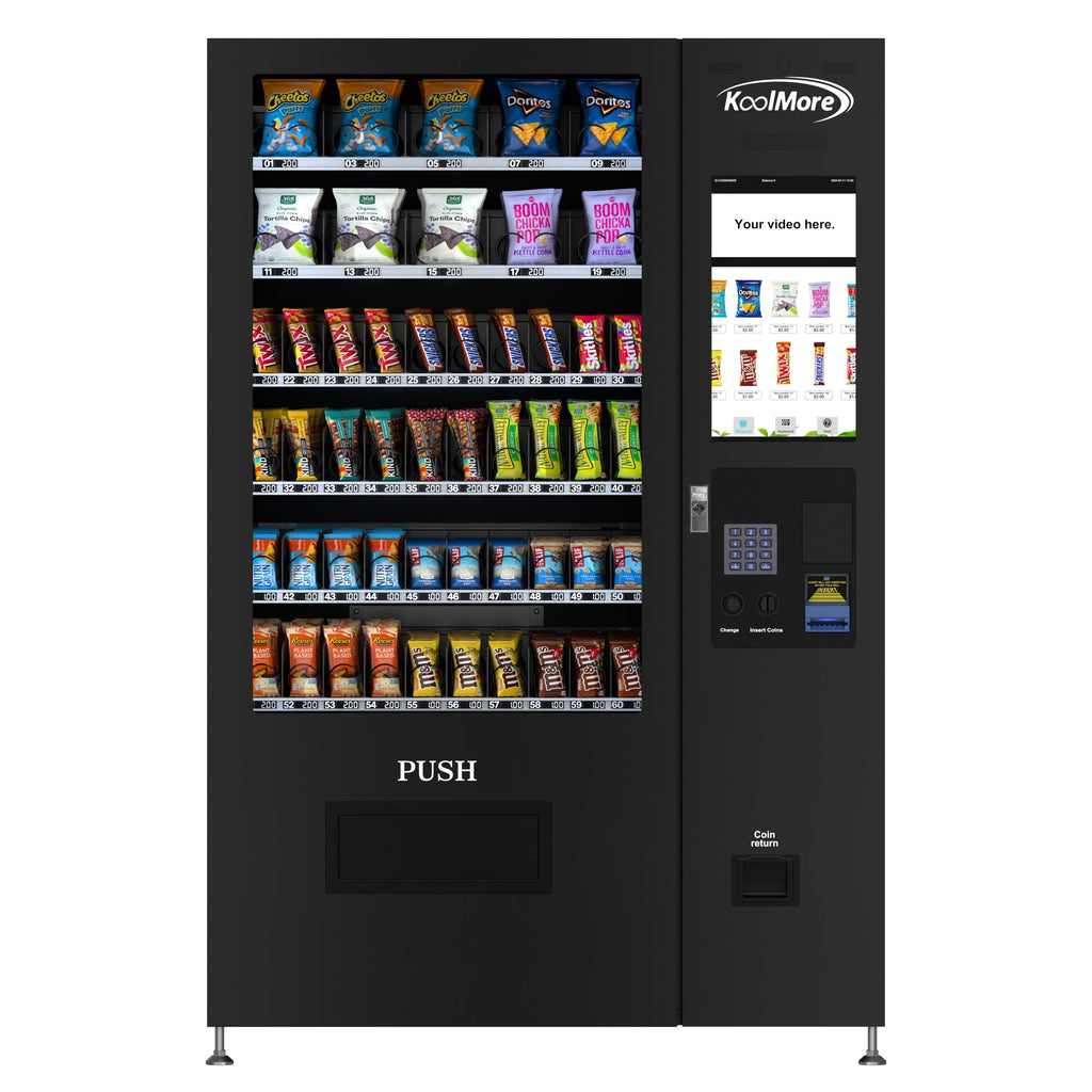 50 in. 60-Slot Snack Vending Machine with 22-inch Touch Screen, Bill and Coin Acceptor in Black, Non-Refrigerated