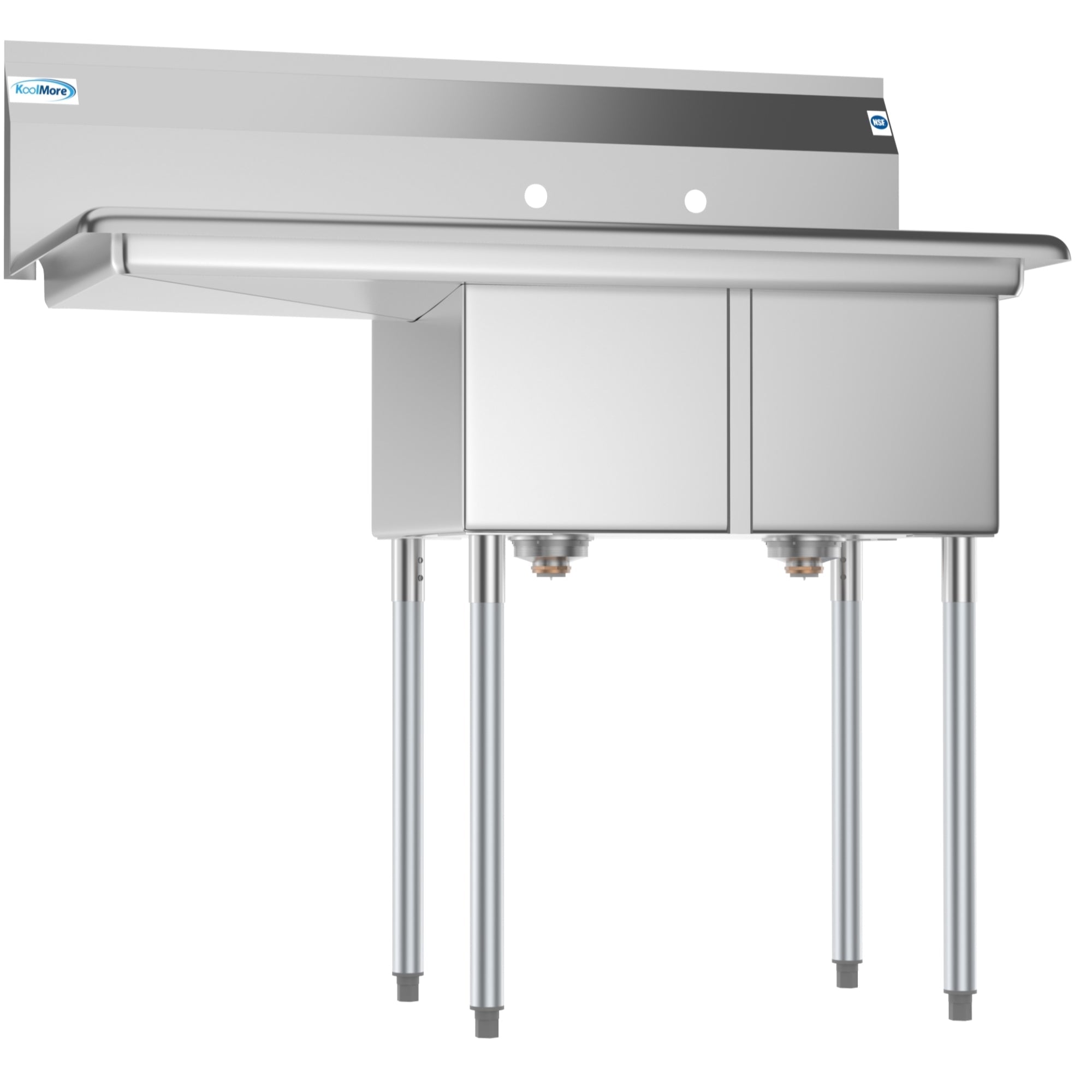 43 in. Two Compartment Stainless Steel Commercial Sink with Drainboard, Bowl Size 12"x 16"x 10"
