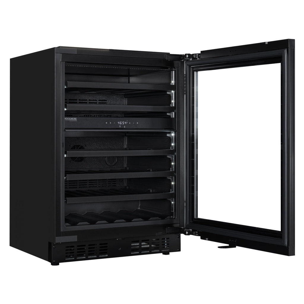KoolMore Reserve 24 in. Under-Counter Panel Ready Dual Zone Built-in Wine Cooler with Black Shelves and 45 Bottle Capacity in Black