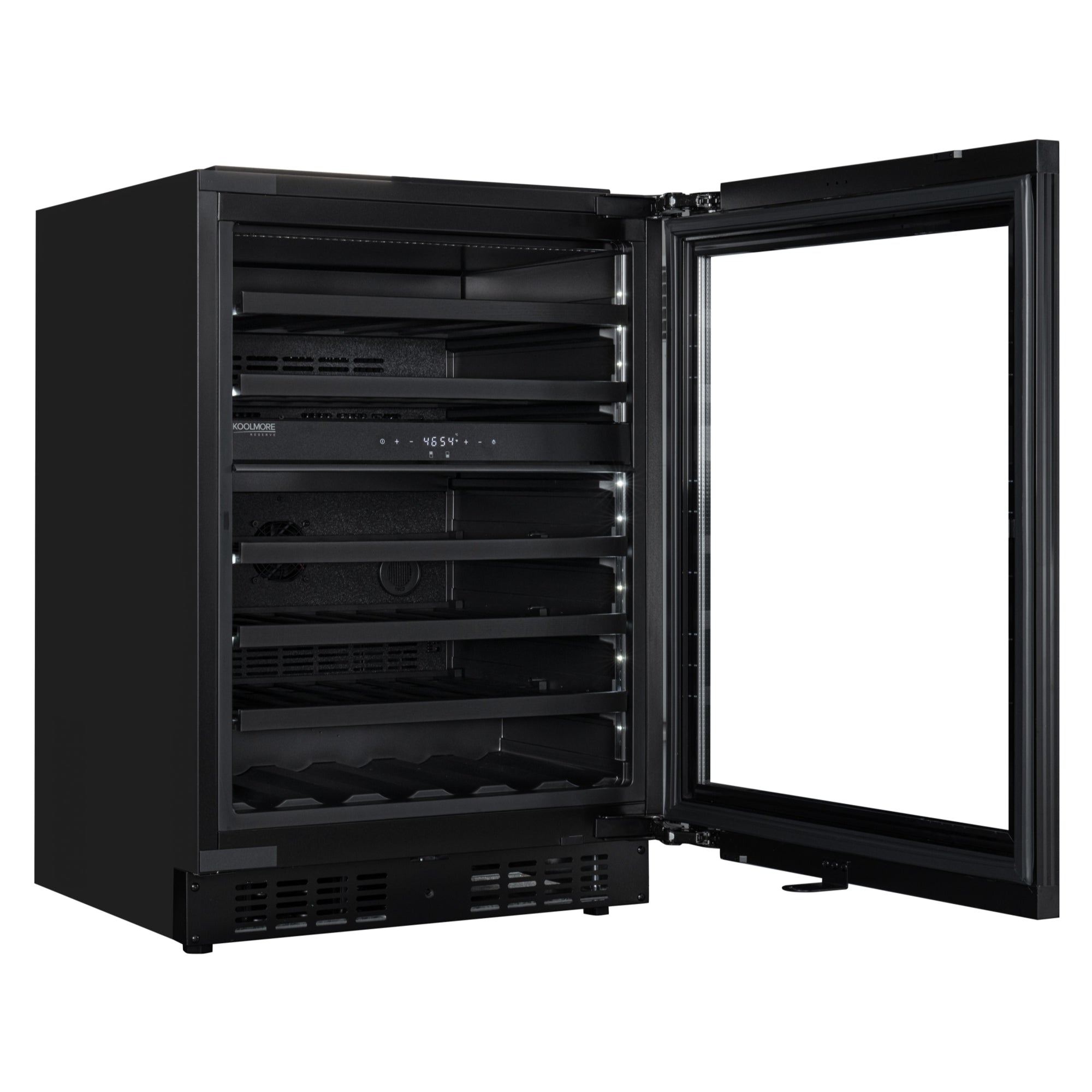 KoolMore Reserve 24 in. Under-Counter Panel Ready Dual Zone Built-in Wine Cooler with Black Shelves and 45 Bottle Capacity in Black