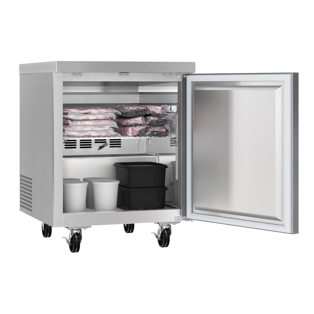 27 in. One-Door Commercial Undercounter Freezer in Stainless Steel with Casters, ETL Listed