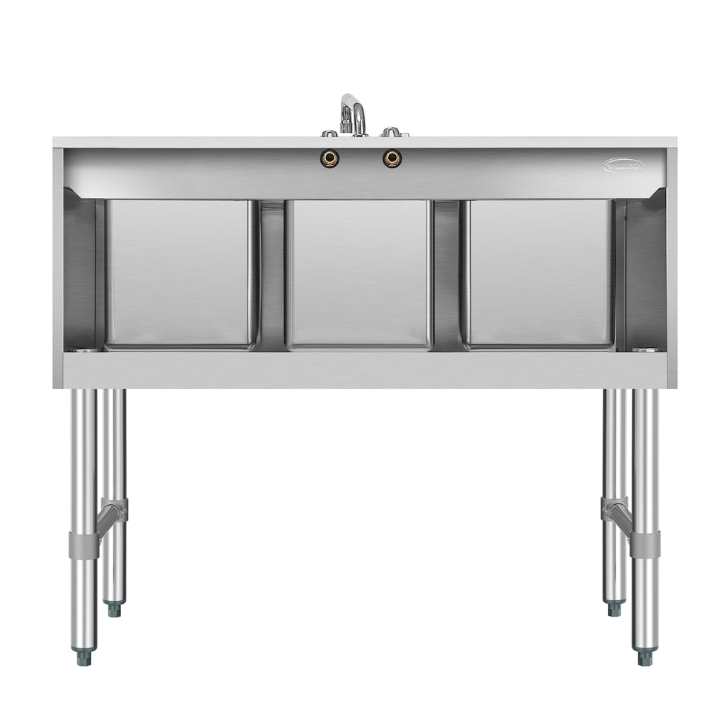 38 in. Three-Compartment Commercial Bar Sink with 3 in. Backsplash and Low Lead Faucet, NSF Certified in Stainless Steel