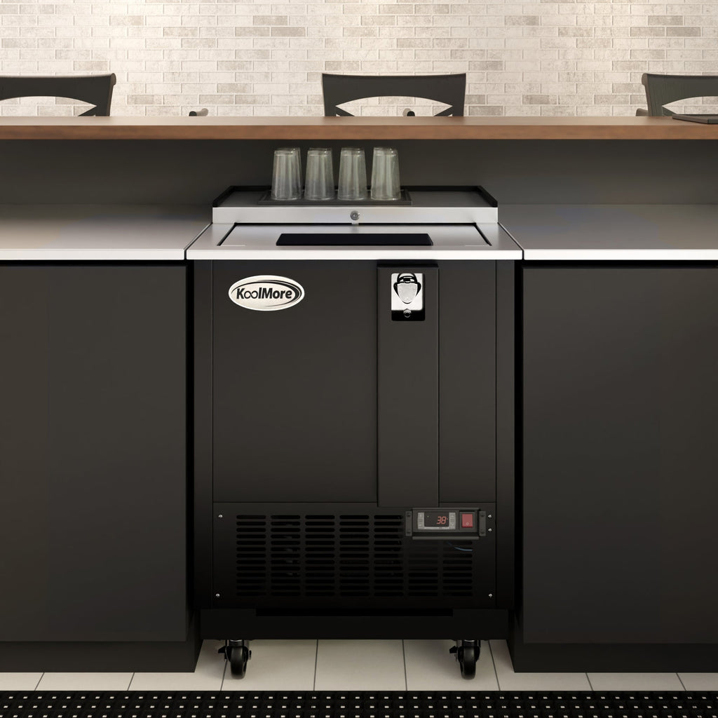 25 in. Commercial Bottle Cooler in Black with Built-In Opener, ETL Listed, 5 cu. ft.