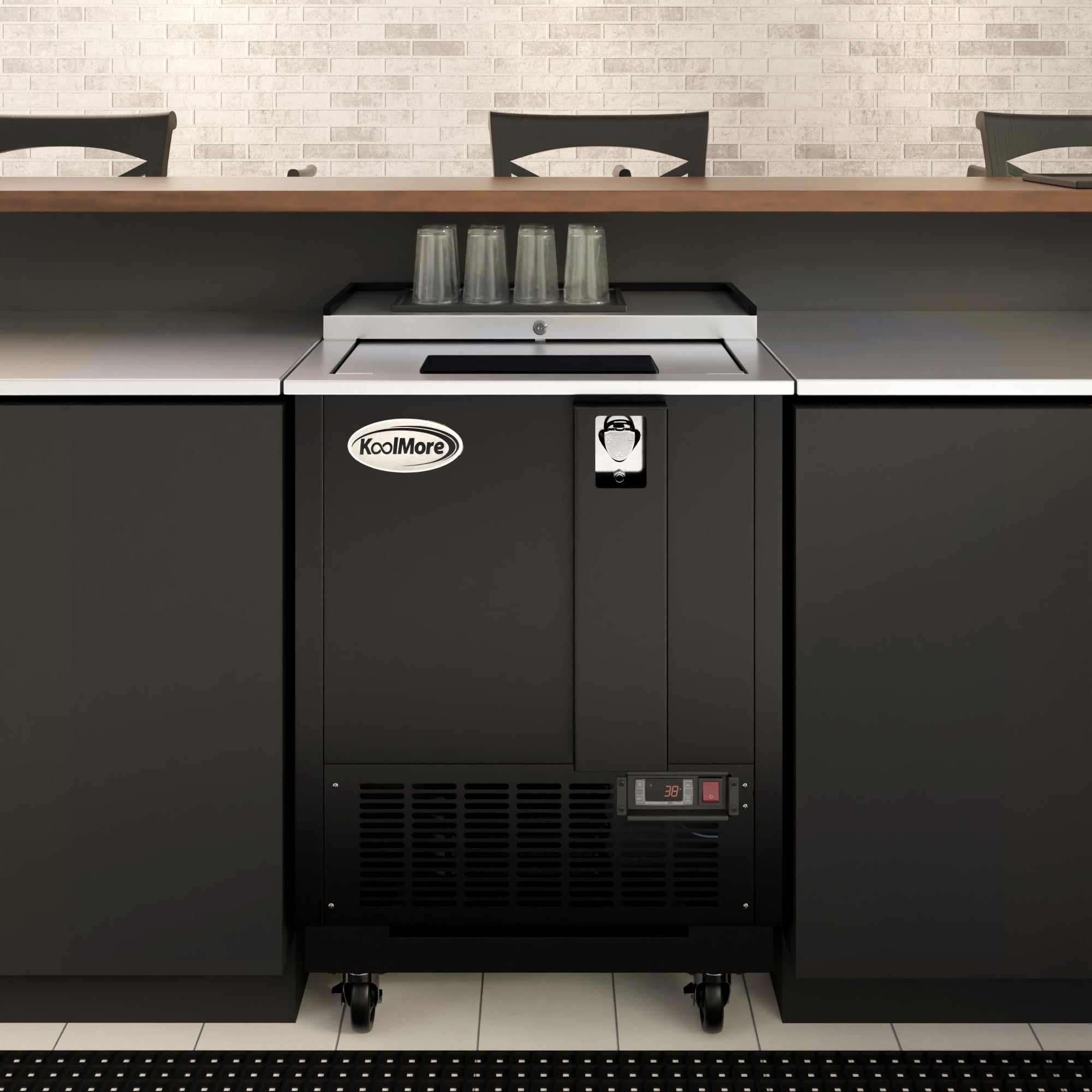 25 in. Commercial Bottle Cooler in Black with Built-In Opener, ETL Listed, 5 cu. ft.
