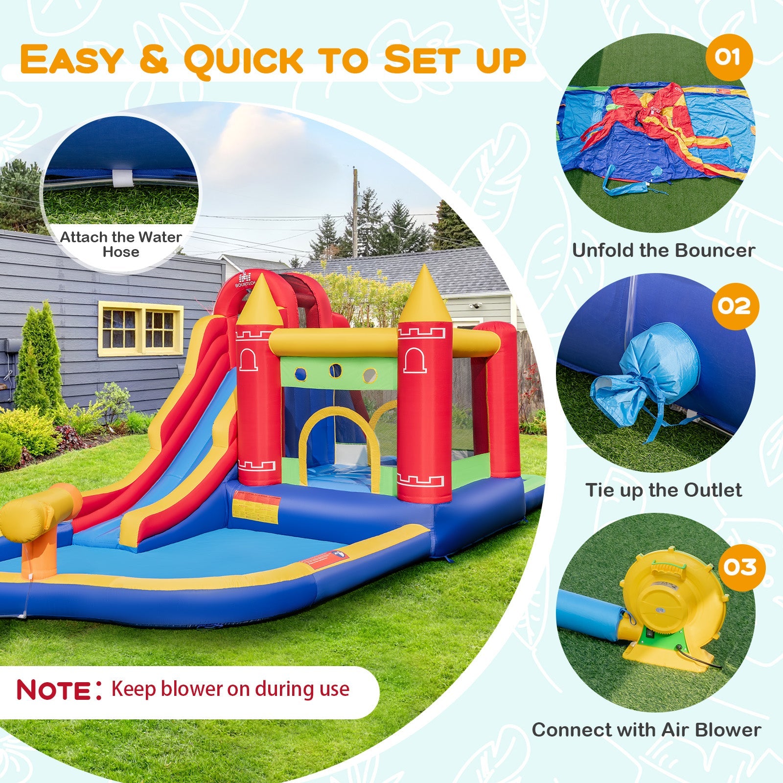 Costway 9-in-1 Inflatable Bounce Castle Water Slide Splash Pool w/ 735W Blower 72563914 New