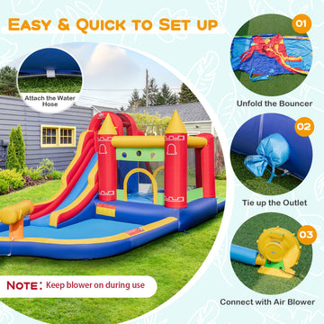 Costway 9-in-1 Inflatable Bounce Castle Water Slide Splash Pool w/ 735W Blower 72563914 New