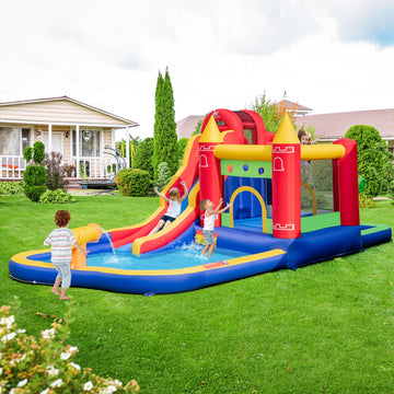 Costway 9-in-1 Inflatable Bounce Castle Water Slide Splash Pool w/ 735W Blower 72563914 New