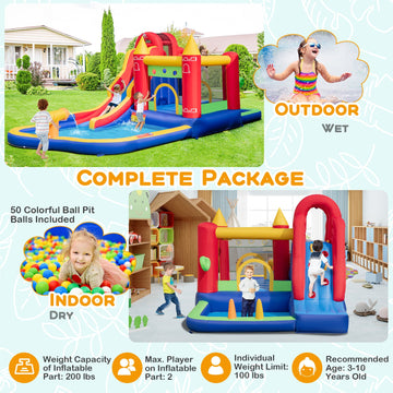 Costway 9-in-1 Inflatable Bounce Castle Water Slide Splash Pool w/ 735W Blower 72563914 New