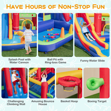 Costway 9-in-1 Inflatable Bounce Castle Water Slide Splash Pool w/ 735W Blower 72563914 New