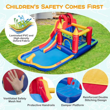 Costway 9-in-1 Inflatable Bounce Castle Water Slide Splash Pool w/ 735W Blower 72563914 New