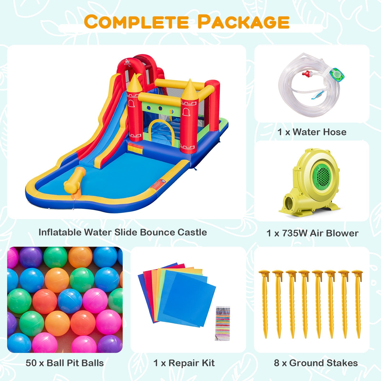 Costway 9-in-1 Inflatable Bounce Castle Water Slide Splash Pool w/ 735W Blower 72563914 New