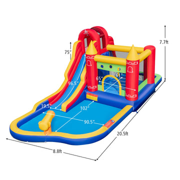 Costway 9-in-1 Inflatable Bounce Castle Water Slide Splash Pool w/ 735W Blower 72563914 New