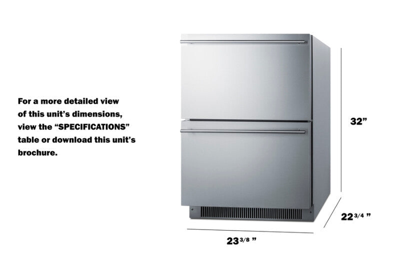 SUMMIT  24" Wide 2-Drawer All-Freezer, ADA Compliant - Stainless Steel (ADFD2D24)