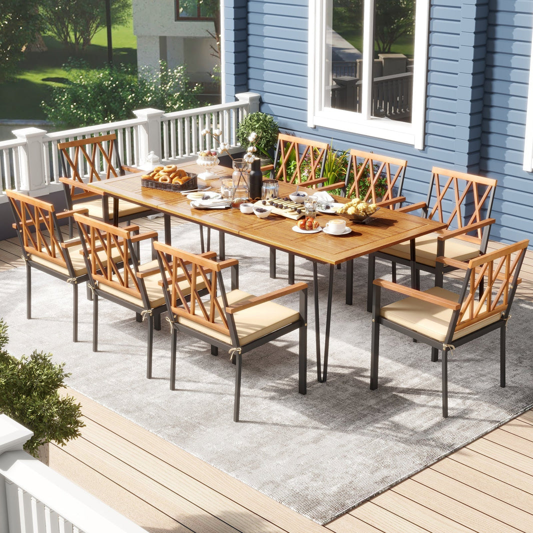 Costway 9-Pc Acacia Wood Patio Dining Set w/ 8 Chairs 43157962 New