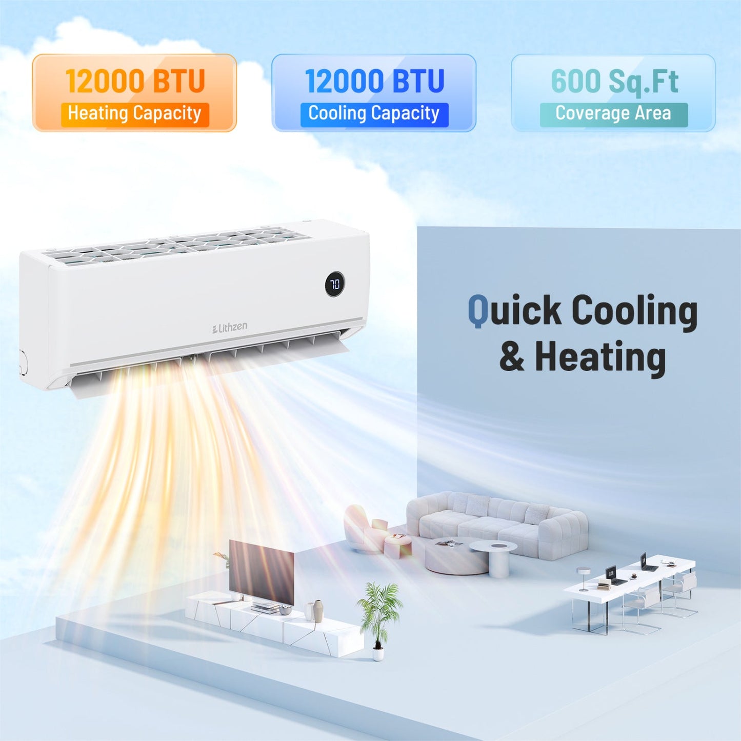 Costway 12,000 BTU 18.1 SEER2 115V Mini Split Air Conditioner Heat Pump Alexa 94353682 New