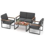 Costway 4-Piece Patio Aluminum Furniture Set w/ Armrests Tabletop Gray 398654127 New
