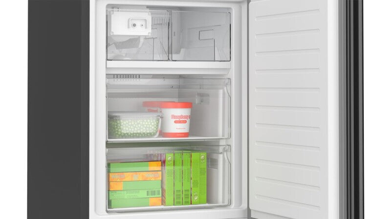 BOSCH  800 Series Free-standing fridge-freezer with freezer at bottom, glass door 24'', Total No Frost - Black (B24CB80ESB)