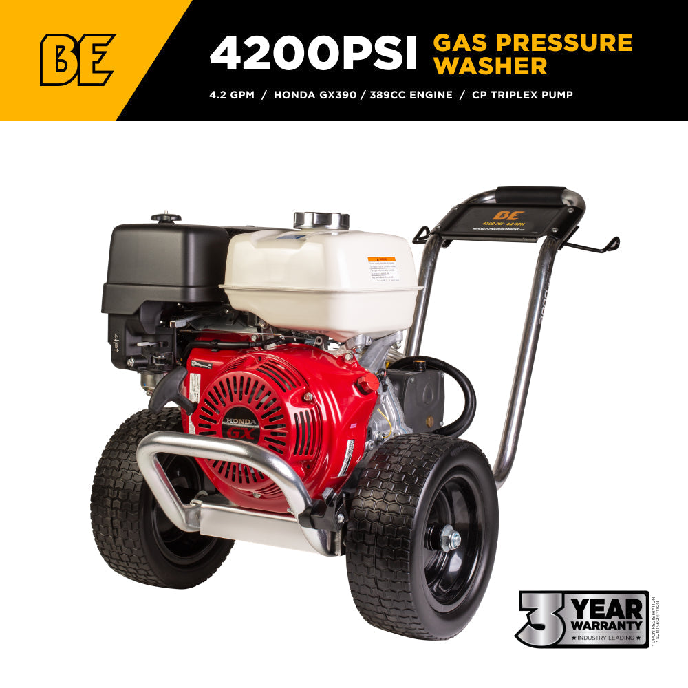BE Gas Pressure Washer 4200 PSI 4.2 GPM Honda GX390 Engine B4213HAAS New