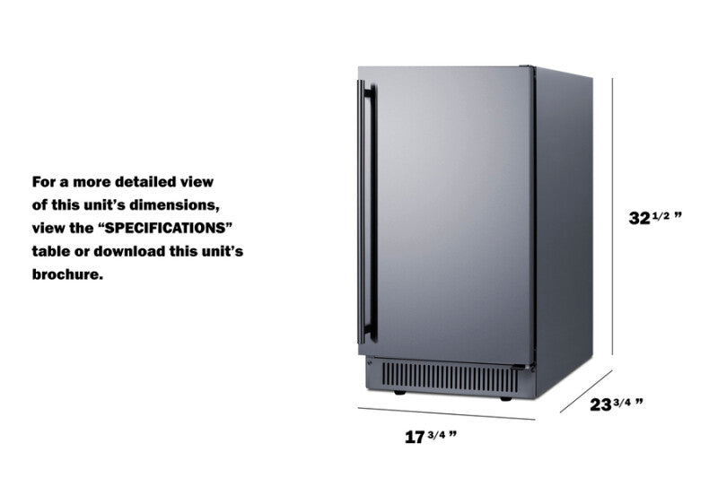 Summit  18" Wide Clear Icemaker, ADA Compliant - Stainless Steel (BIM182ADA)