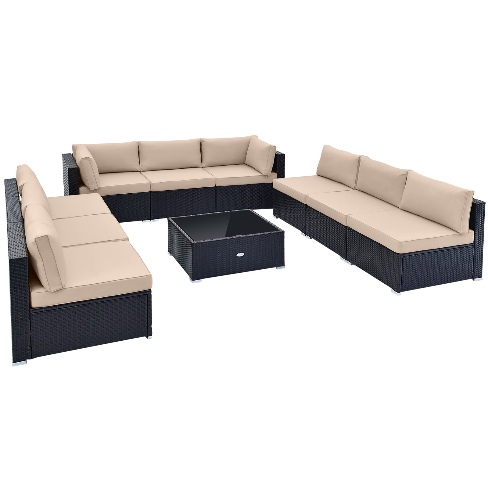 Costway 10-Pc Outdoor Wicker Conversation Set w/ Seat & Back Cushions 71568324 New