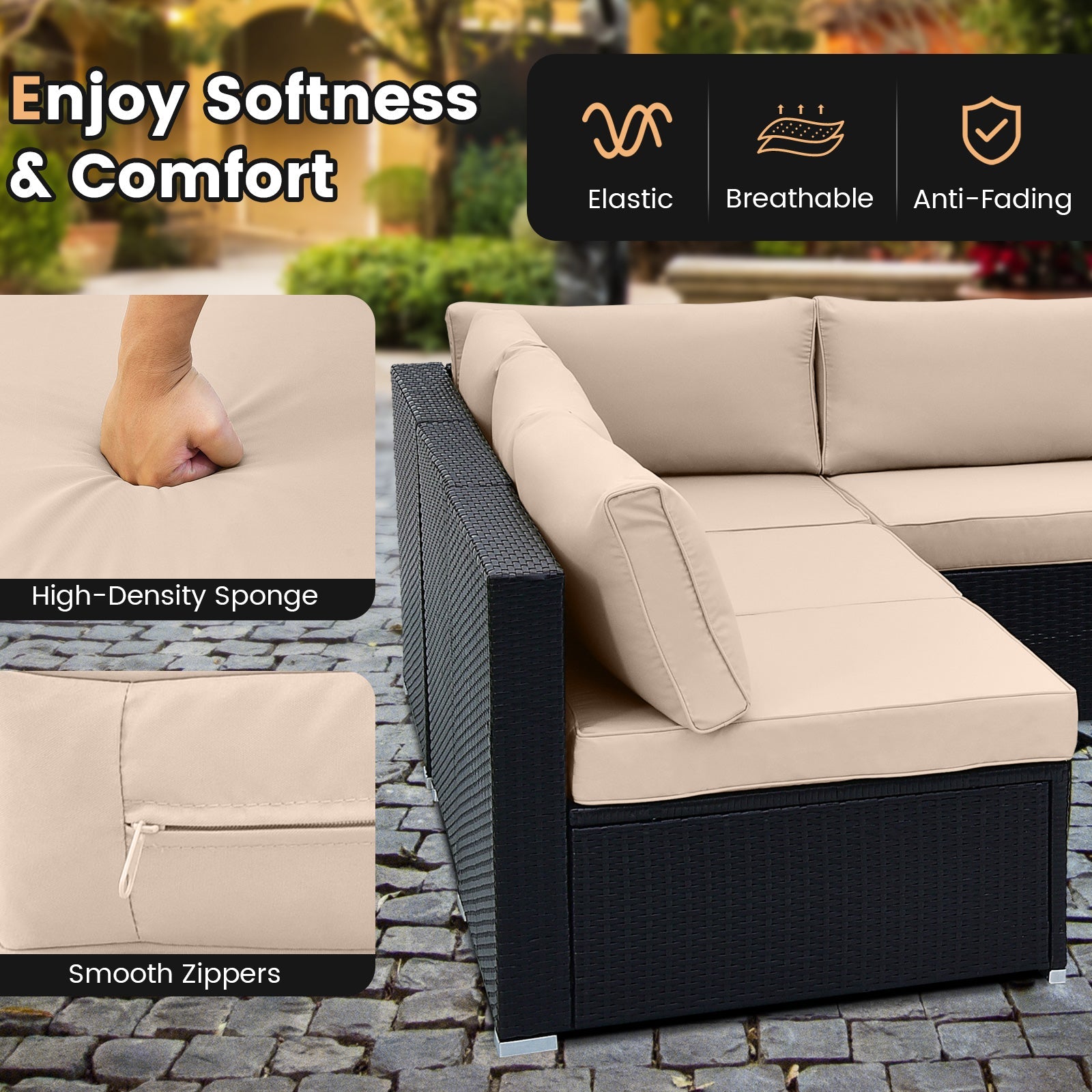 Costway 10-Pc Outdoor Wicker Conversation Set w/ Seat & Back Cushions 71568324 New