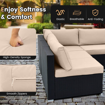 Costway 10-Pc Outdoor Wicker Conversation Set w/ Seat & Back Cushions 71568324 New
