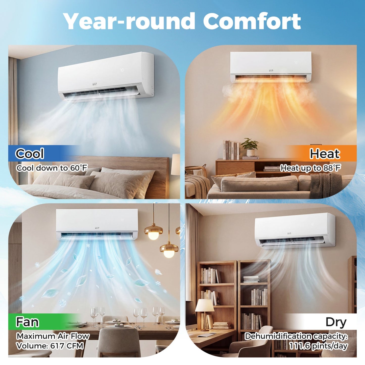 Costway 18,000 BTU 20 SEER2 WiFi Mini Split Air Conditioner & Heater 208-230V 53327896 New