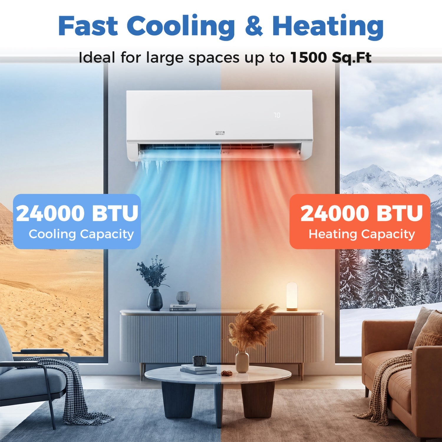 Costway 24000 BTU 20 SEER2 WiFi Mini Split Air Conditioner Heater 208-230V 26927522 New