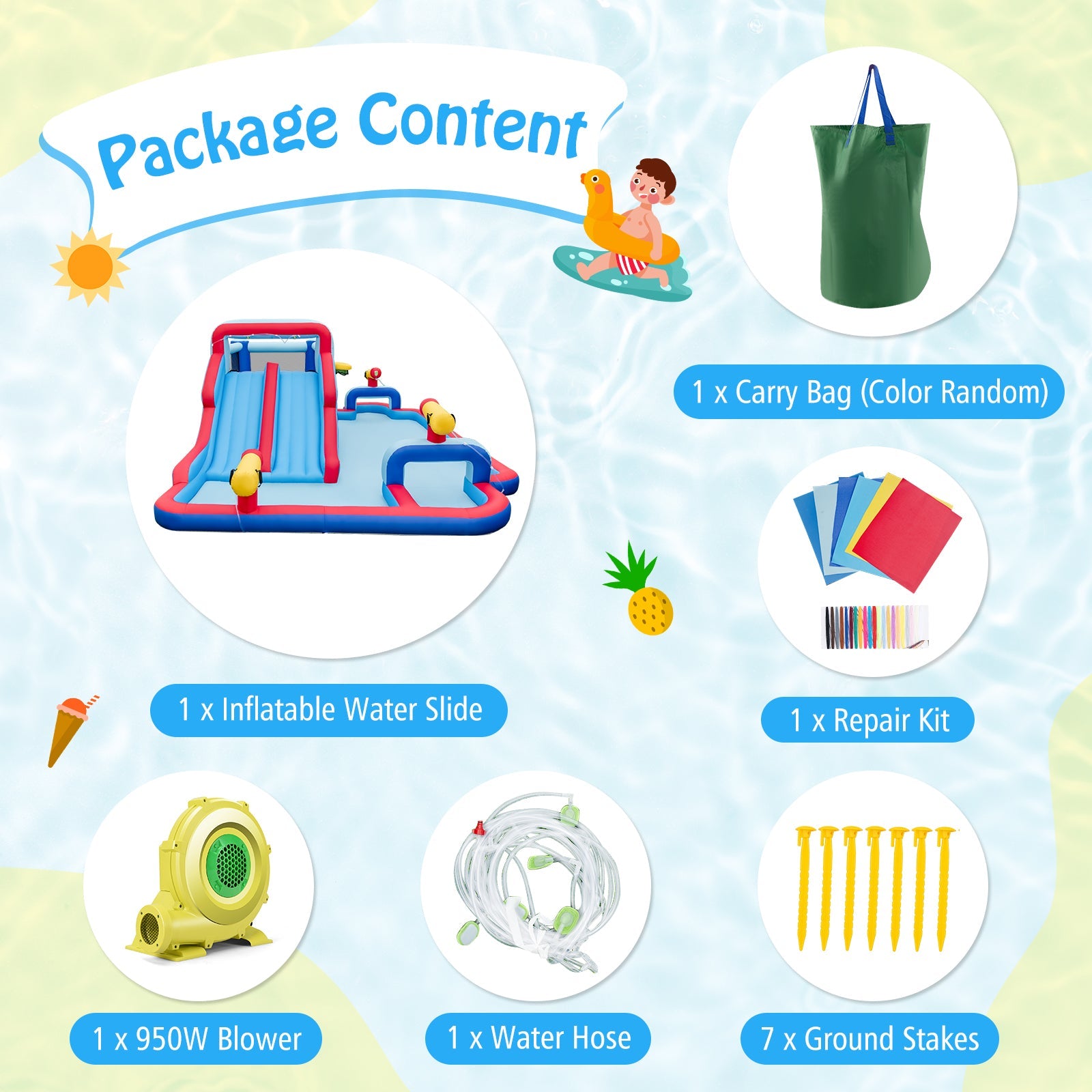 Costway Inflatable Bounce House Water Park w/ 2 Slides 3 Cannons & 950W Blower 41562837 New