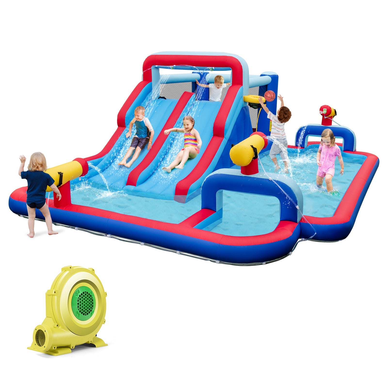 Costway Inflatable Bounce House Water Park w/ 2 Slides 3 Cannons & 950W Blower 41562837 New