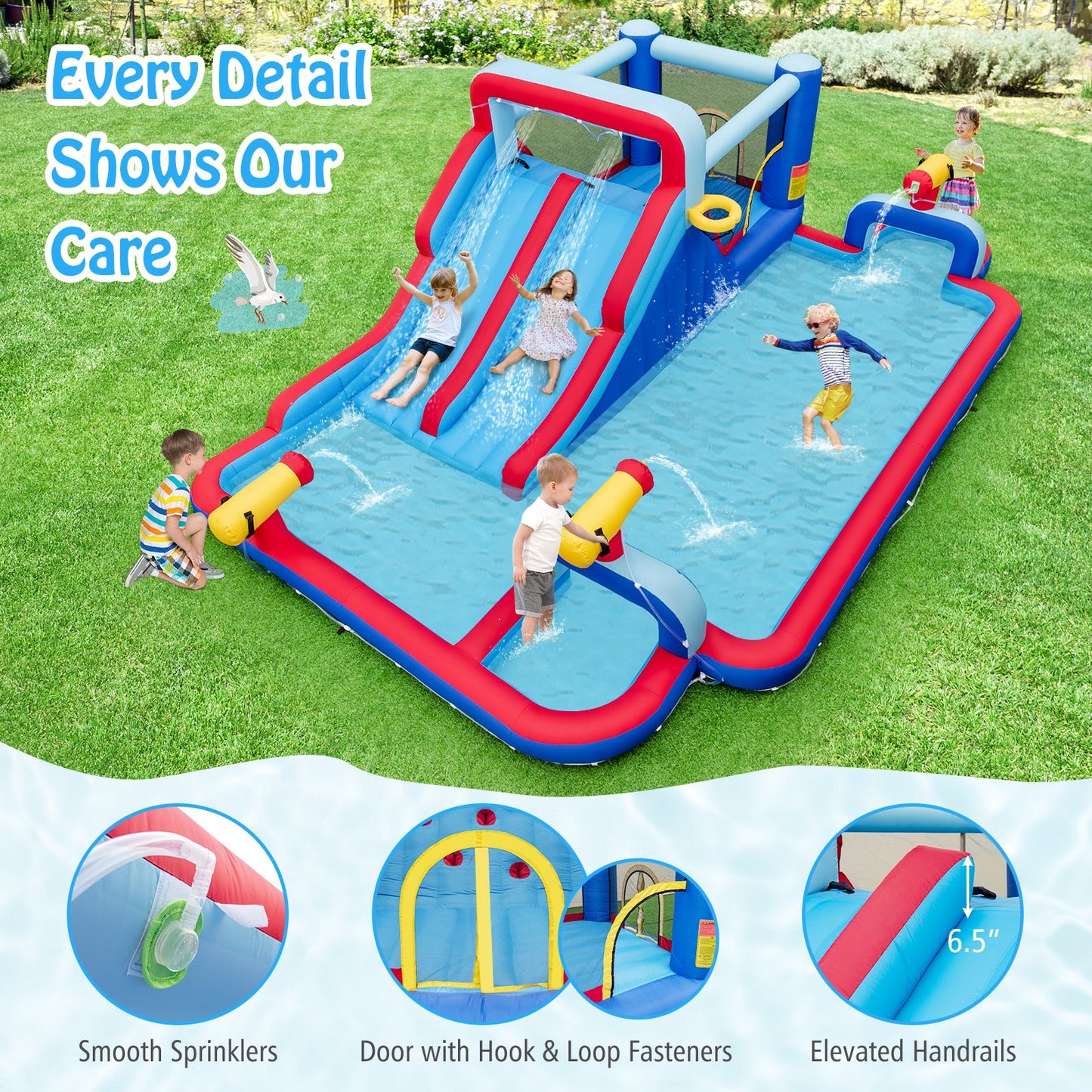 Costway Inflatable Bounce House Water Park w/ 2 Slides 3 Cannons & 950W Blower 41562837 New